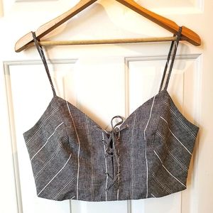 Bardot Linen Blend Spaghetti Strap Deep V Crop Top